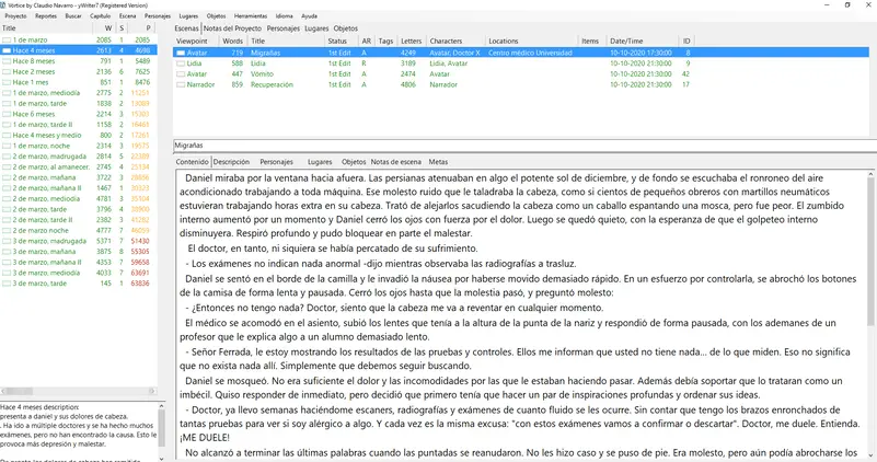 Interfaz principal de yWriter